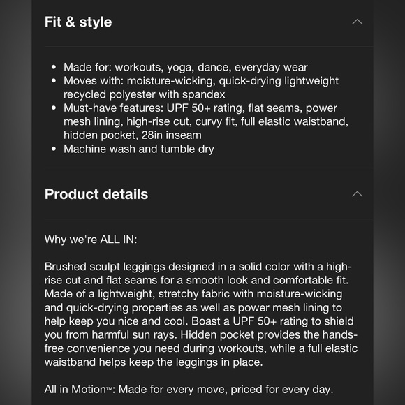 All In Motion Brushed Sculpted Leggings - Picture 5 of 5